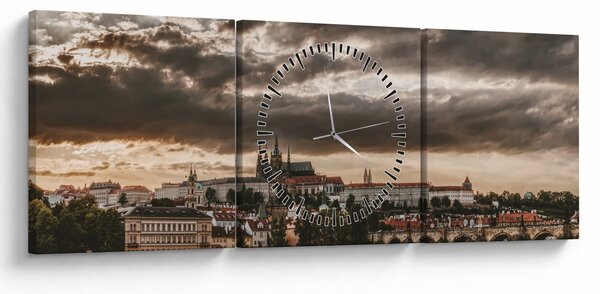 Obraz Zamku Praskiego o zmierzchu (z zegarem) (90x30 cm)