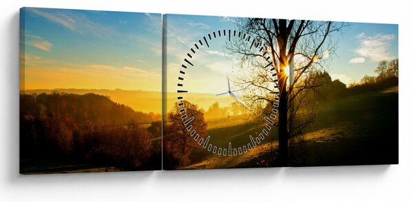 Obraz wschodu słońca (z zegarem) (90x30 cm)
