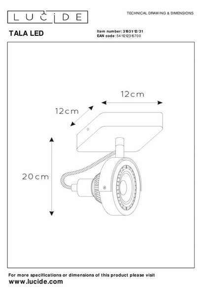 TALA LED 12W 3000K lampa ścienna sufitowa biała regulowana żarówka LED ES111 GU10 ściemnialna w komplecie