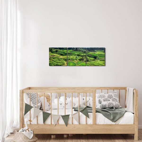 Obraz pól ryżowych (z zegarem) (90x30 cm)