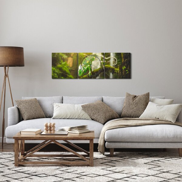 Obraz kameleona (z zegarem) (90x30 cm)