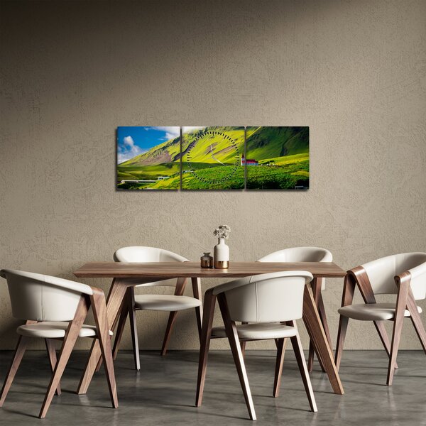 Obraz górskiego krajobrazu (z zegarem) (90x30 cm)