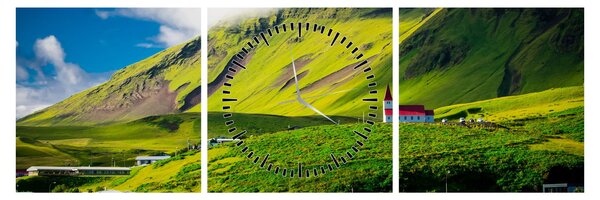 Obraz górskiego krajobrazu (z zegarem) (90x30 cm)