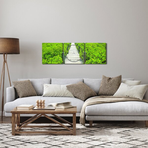 Obraz - drewniany chodnik (z zegarem) (90x30 cm)