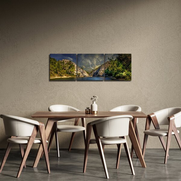 Obraz krajobrazu z jeziorem (z zegarem) (90x30 cm)