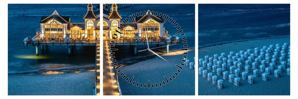 Obraz - hotel na plaży (z zegarem) (90x30 cm)