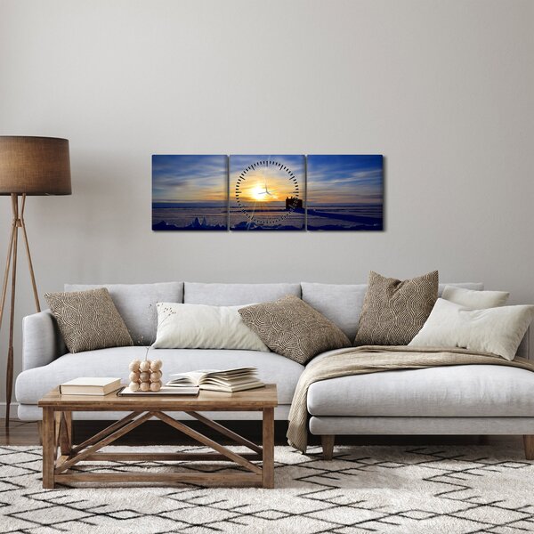 Obraz - krajobraz polarny (z zegarem) (90x30 cm)