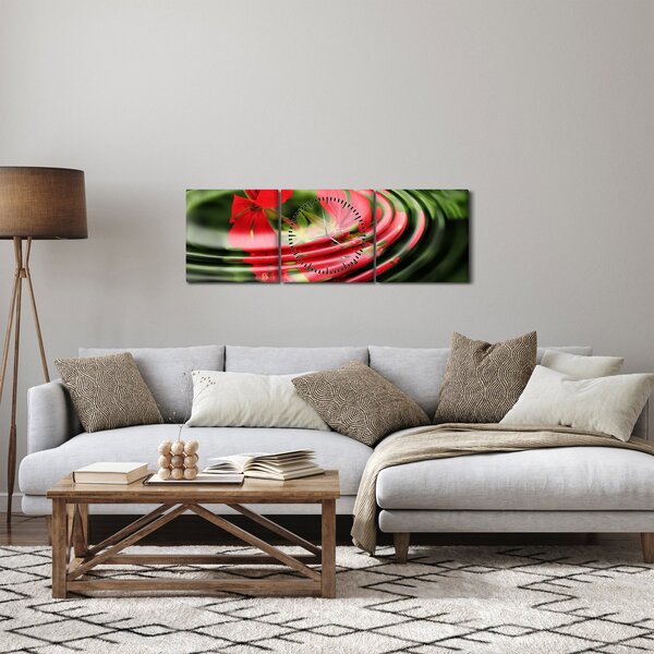 Abstrakcyjny obraz - kwiaty w falach (z zegarem) (90x30 cm)