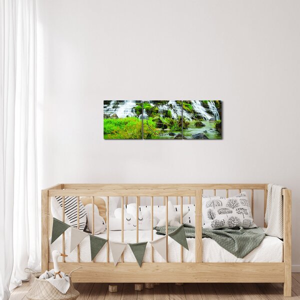 Obraz - wodospady (z zegarem) (90x30 cm)