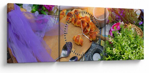 Obraz - letni piknik (z zegarem) (90x30 cm)