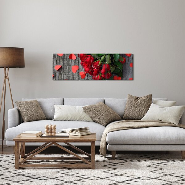 Obraz - bukiet róż (z zegarem) (90x30 cm)
