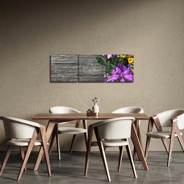Obraz - kwiaty polne (z zegarem) (90x30 cm)