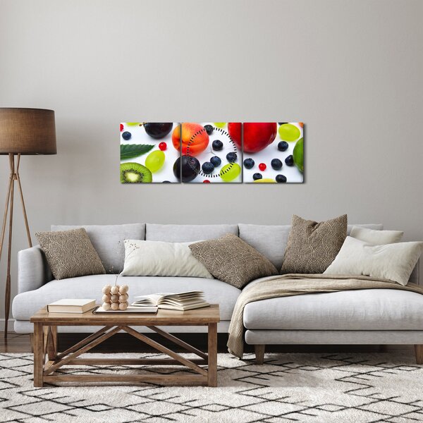 Obraz owoców z kroplami wody (z zegarem) (90x30 cm)