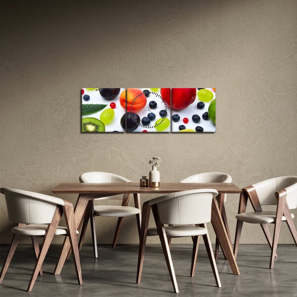 Obraz owoców z kroplami wody (z zegarem) (90x30 cm)