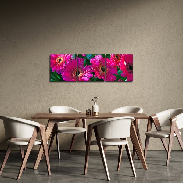 Obraz - kwiaty (z zegarem) (90x30 cm)
