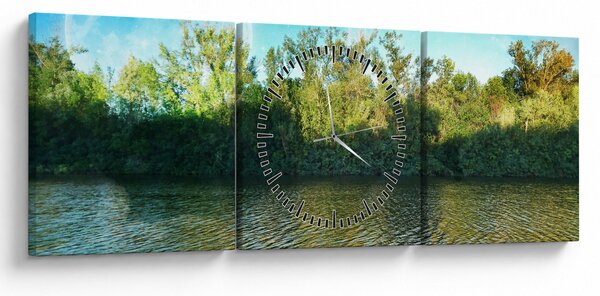 Obraz - jezioro (z zegarem) (90x30 cm)
