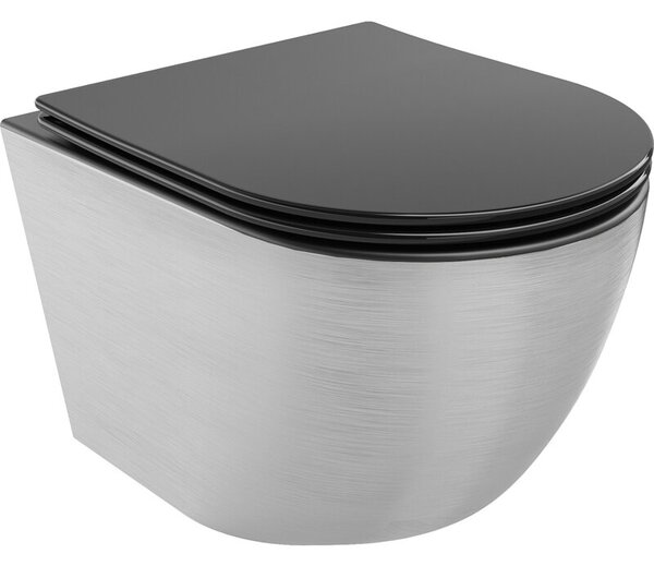 Mexen Lena miska wc Rimless z deską wolnoopadającą slim, duroplast, czarna mat/srebrna wzór linie - 30224073