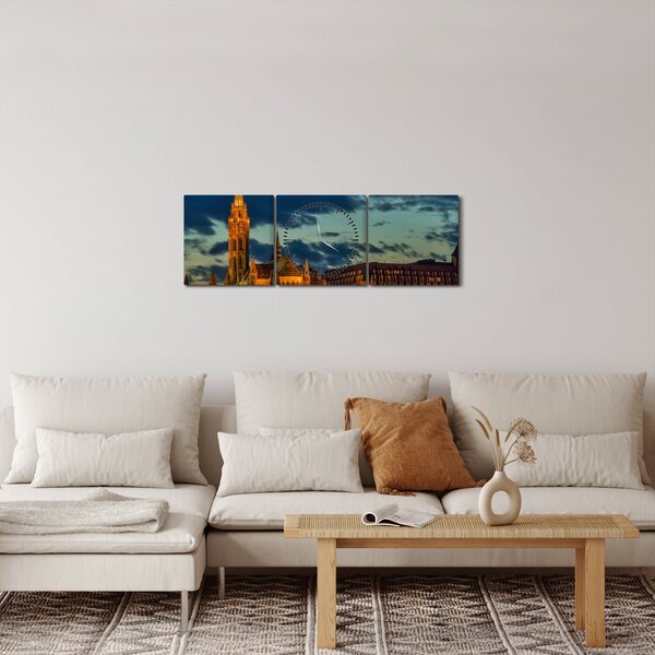 Obraz oświetlonego budynku (z zegarem) (90x30 cm)
