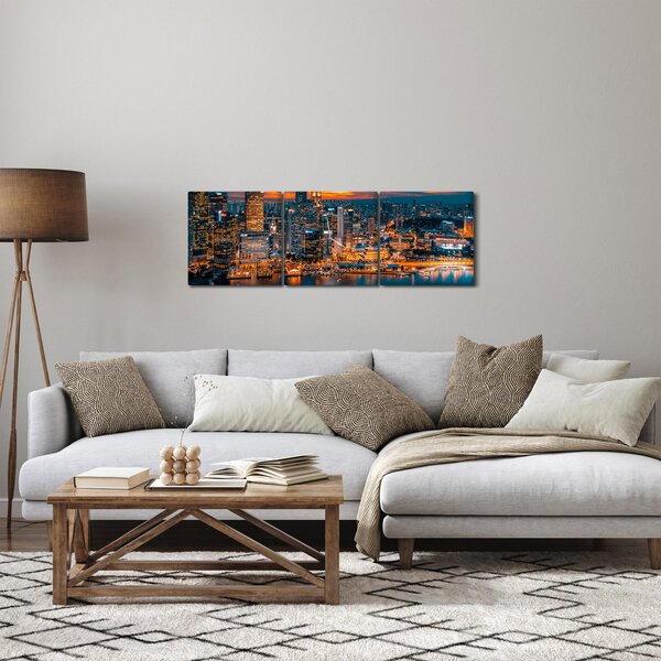 Obraz miasta nocą (z zegarem) (90x30 cm)
