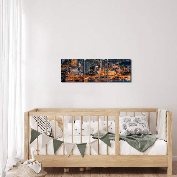 Obraz miasta nocą (z zegarem) (90x30 cm)