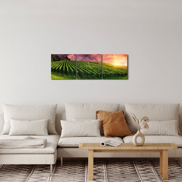 Obraz winnicy z kolorowym niebem (z zegarem) (90x30 cm)