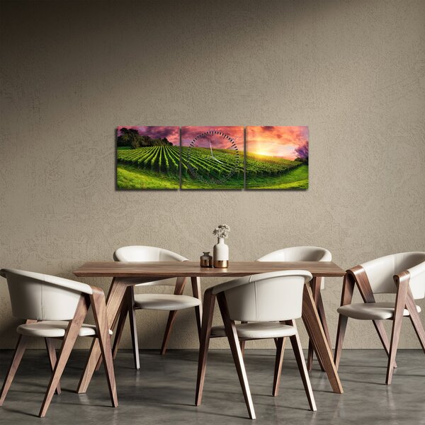 Obraz winnicy z kolorowym niebem (z zegarem) (90x30 cm)