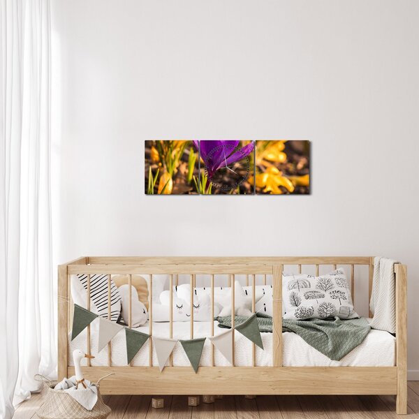 Obraz fioletowego kwiatu (z zegarem) (90x30 cm)