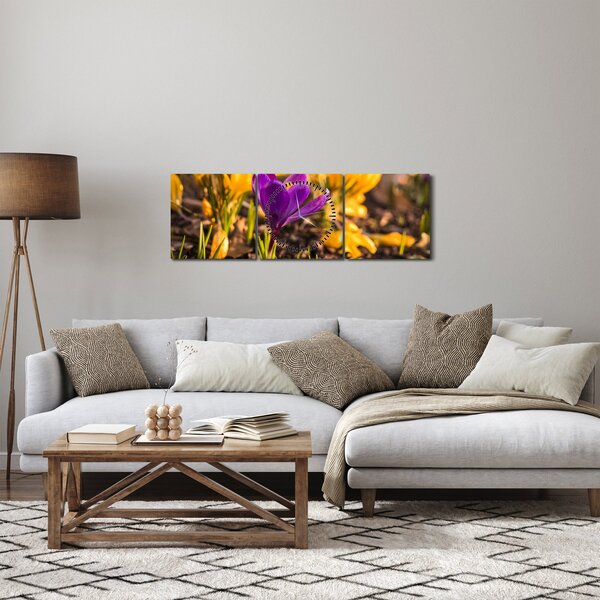 Obraz fioletowego kwiatu (z zegarem) (90x30 cm)