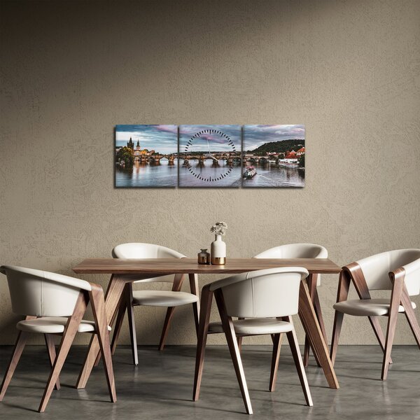 Obraz rzeki Wełtawy (z zegarem) (90x30 cm)