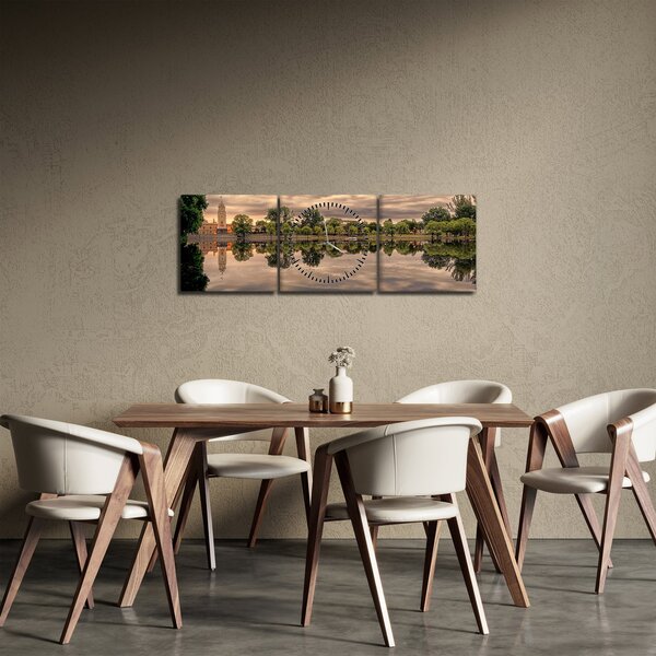 Obraz jeziora i drzew (z zegarem) (90x30 cm)