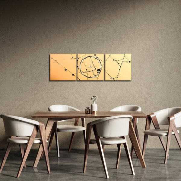Obraz zroszonej pajęczyny (z zegarem) (90x30 cm)