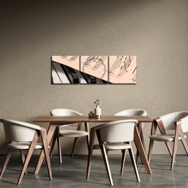 Obraz fortepianu z nutami (z zegarem) (90x30 cm)