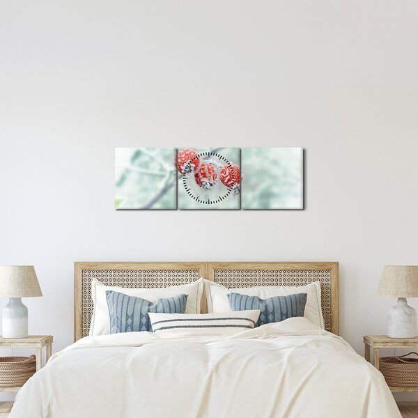 Obraz mrożonych owoców dzikiej róży (z zegarem) (90x30 cm)