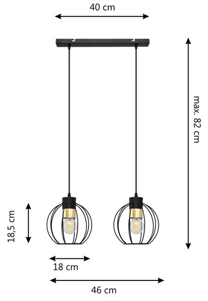 Lampa wisząca podwójna na listwie STARLIGHT W-L 1399/2 BK+GO