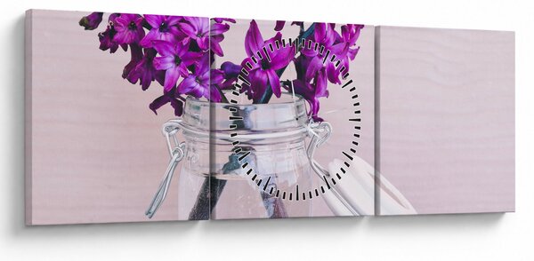 Obraz fioletowych kwiatów (z zegarem) (90x30 cm)
