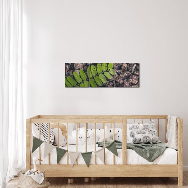 Obraz zielonej rośliny (z zegarem) (90x30 cm)