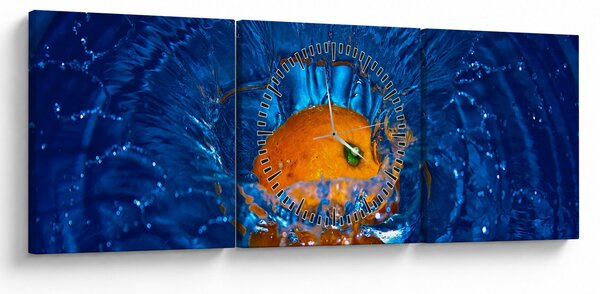 Obraz - pomarańcza w wodzie (z zegarem) (90x30 cm)
