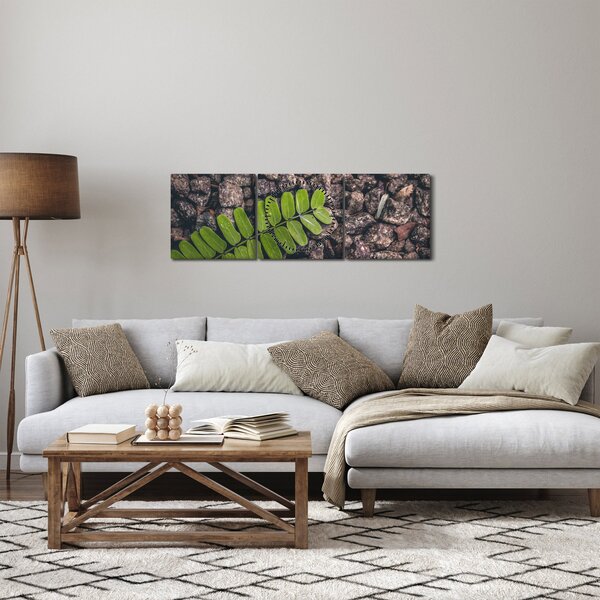 Obraz zielonej rośliny (z zegarem) (90x30 cm)