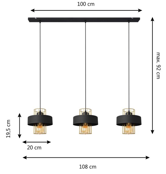 Lampa wisząca potrójna VOLTA W-L 1377/3 BK+GO