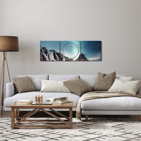 Obraz wodospadów (z zegarem) (90x30 cm)