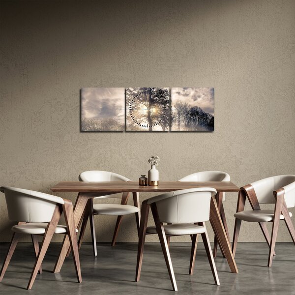Obraz drzewa we mgle (z zegarem) (90x30 cm)