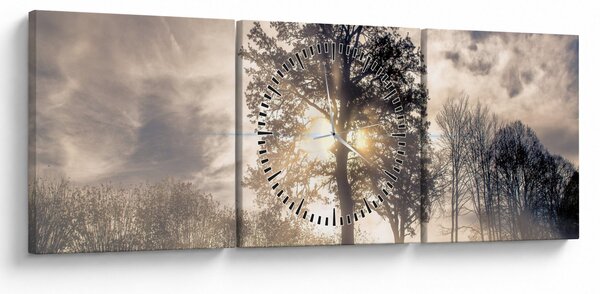 Obraz drzewa we mgle (z zegarem) (90x30 cm)