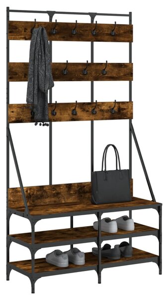 Wieszak na ubrania z miejscem na buty opalany dąb 100x40x184 cm