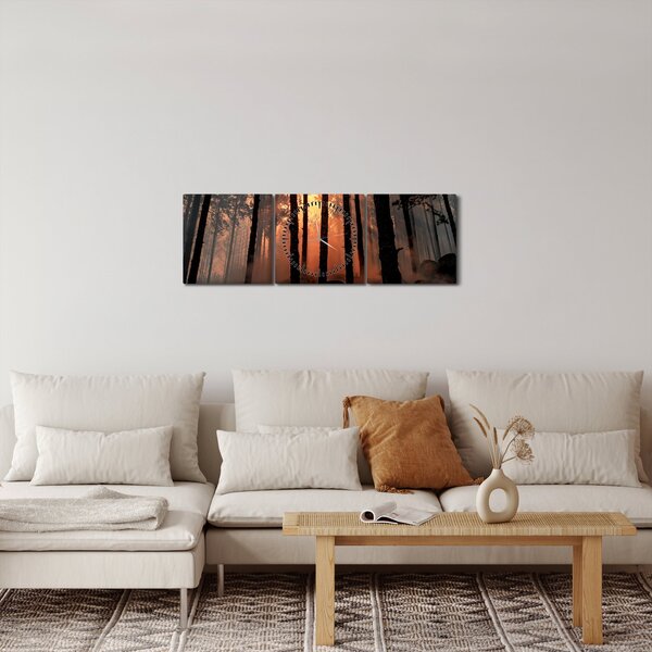 Obraz ciemnego lasu (z zegarem) (90x30 cm)