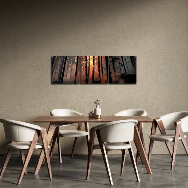 Obraz ciemnego lasu (z zegarem) (90x30 cm)