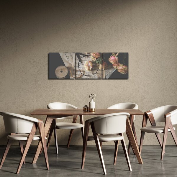 Obraz nut i róż (z zegarem) (90x30 cm)