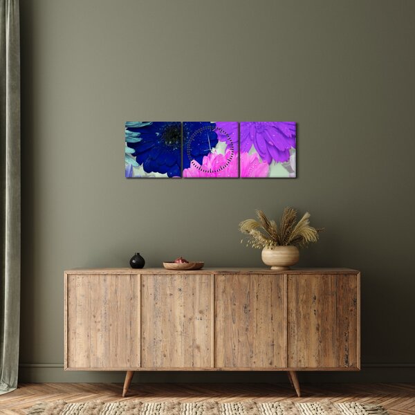 Obraz kolorowych kwiatów (z zegarem) (90x30 cm)