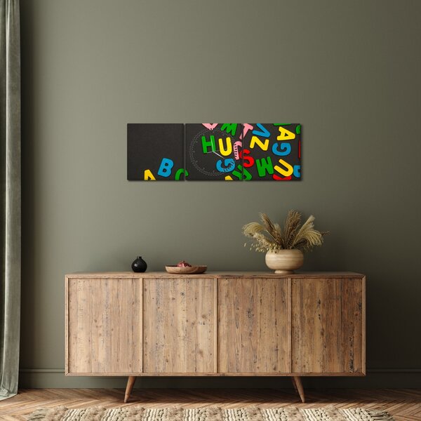 Obraz - kolorowe litery (z zegarem) (90x30 cm)