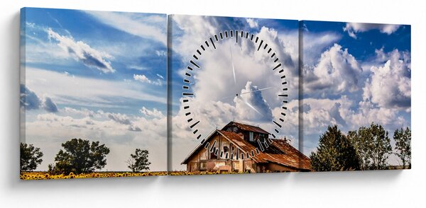 Obraz pola słoneczników (z zegarem) (90x30 cm)