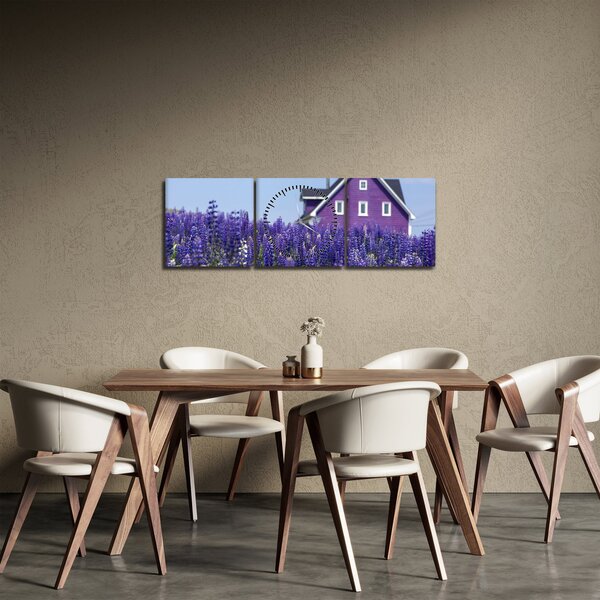 Obraz lawendowego pola (z zegarem) (90x30 cm)